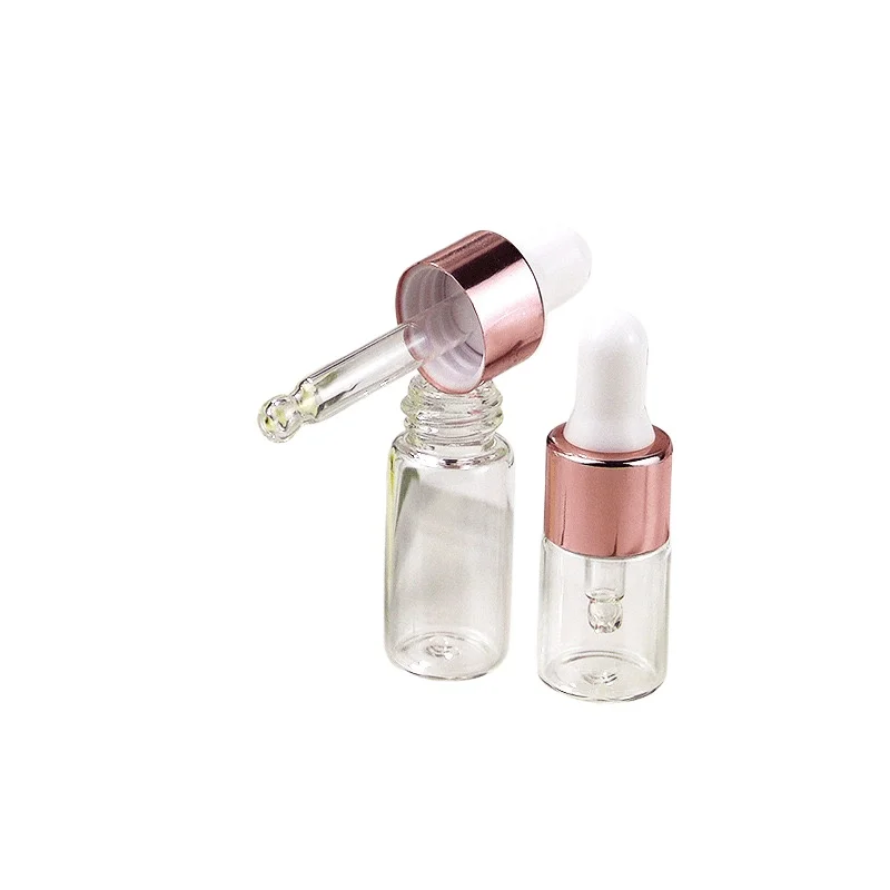 50pcs/ pack Rose Gold 1ml 2ml 3ml 5ml Dropper Bottle Refill Sample Empty Essential Oil Bottles Glass Vials Dropper Refillable
