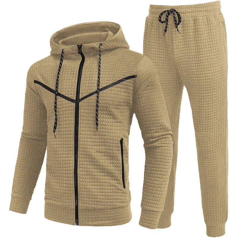 

Fashion Waffle Hooded Sweatshirts and Pants Tracksuits Men 2023 Fall Casual Loose Two Piece Sets for Mens Clothing Outdoor Suits