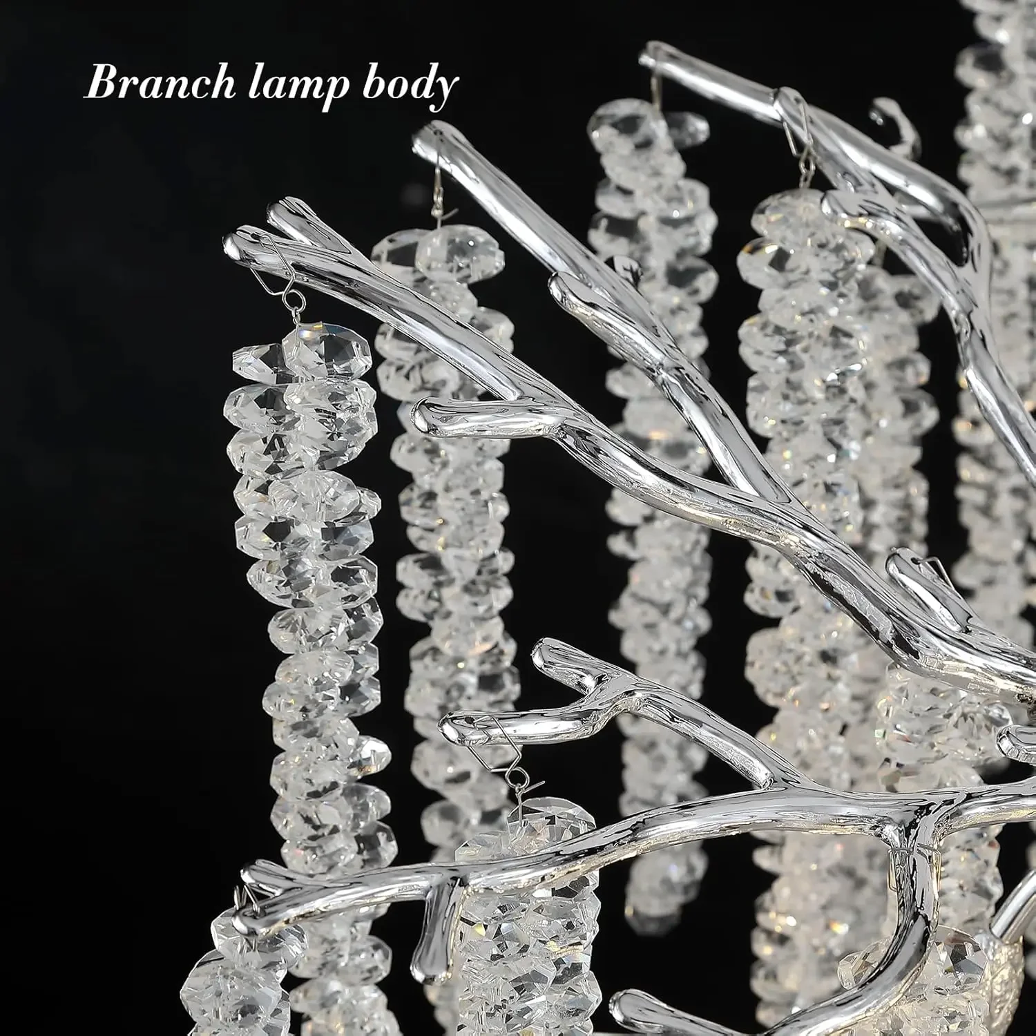 Modern Sliver K9 Crystal Chandelier Light Luxury Tree Branch Round Chandeliers Foyer Ceiling Light Fixtures for Dining Room