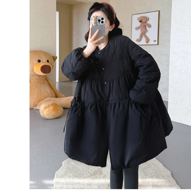 Plus Size Pregnant Woman Winter Coats High Waist Long Loose A-line Maternity Cotton-padded Clothes Jackets Outwear