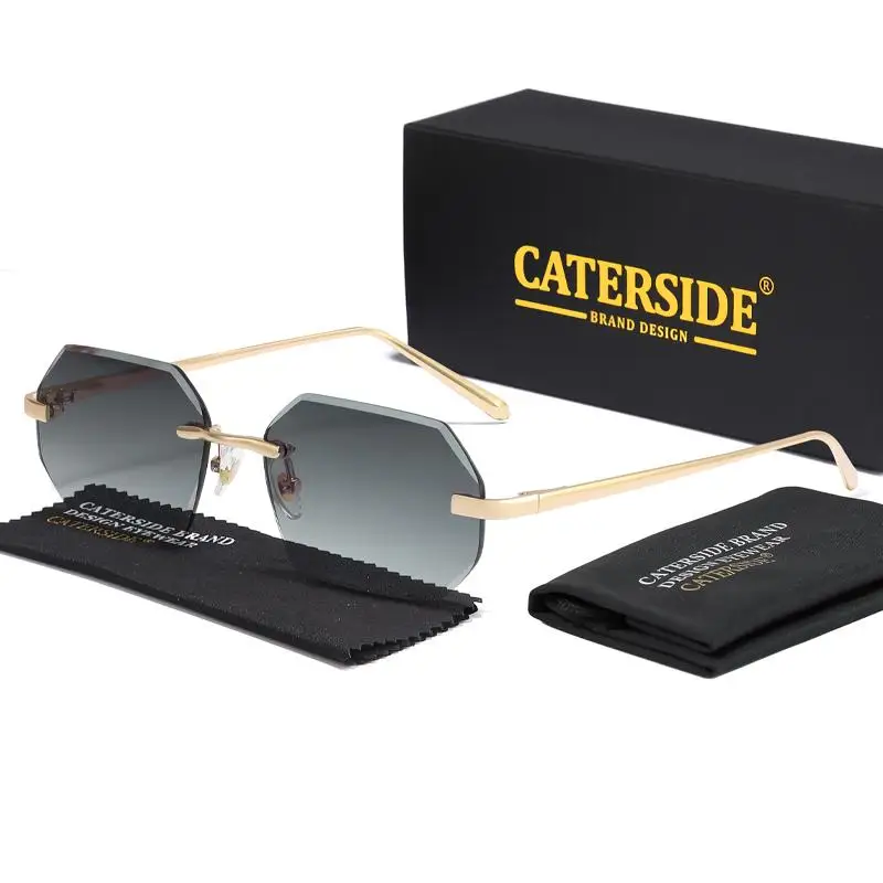 CATERSIDE Männer Rahmenlose Sonnenbrille Polygonale Linsen Metall Tempel Retro Personalisierte Design Brillen Festival Geschenk Gläser UV400 – Detail 5
