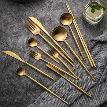Alta qualità opaca 18/10 nero oro argento bianco rosa blu verde acciaio inossidabile stoviglie in stile occidentale coltello cucchiaio forchetta cucchiaio da caffè bacchette set di sicurezza per lavastoviglie 1