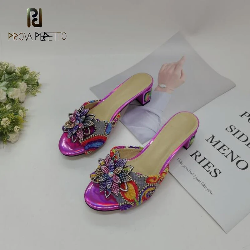 

Colorful Crystal Ladies Beautiful Summer Slipper Shoes Fairy Stylish Gemstone Med Heel Slip on Lazy Mules Dress Shoes Hot Sell