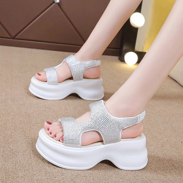 Women's Summer Beach Sandals Fashion Rhinestone High Heels Female Shoes  2023 Summer Women Rubber Sole Non-Slip Shoes Sandal - AliExpress