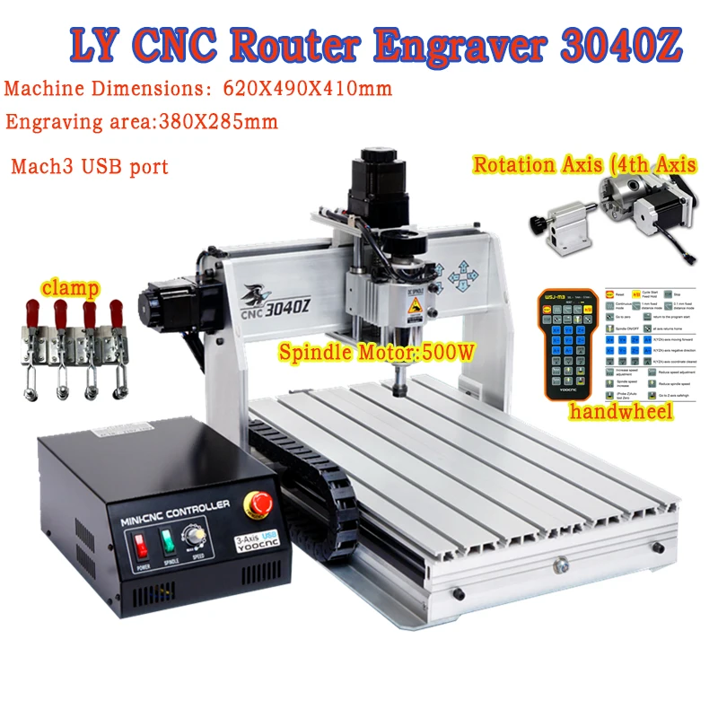 

LY CNC 3040Z-DQ 3 Axis 4axis CNC ROUTER ENGRAVER/ENGRAVING Milling Cutting DRILLING Machine Ballscrew Mach3