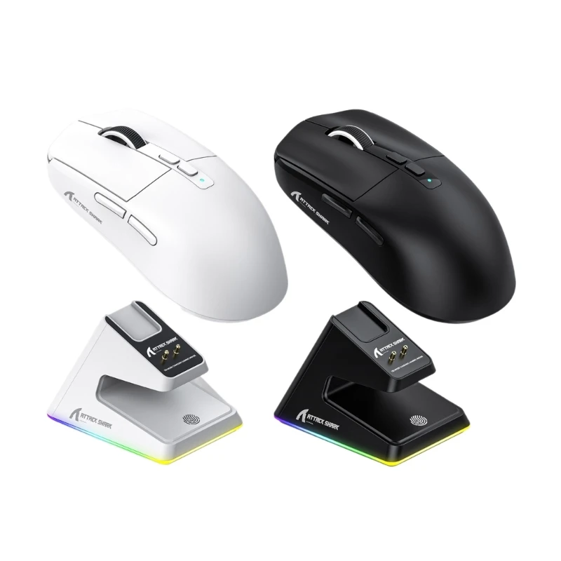 

PAW3395 Ergonomic Wireless Gaming Mouse with RGB Charging Dock 2.4G Wireless BT5.0 TypeC 26000DPI Adjustable C1FD