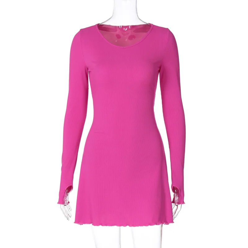 Bandage Ruffled High Waist Mini Dress For Women Long Sleeve Fashion Lace-Up Solid Patchwork Autumn 2025 Bodycon Dress New