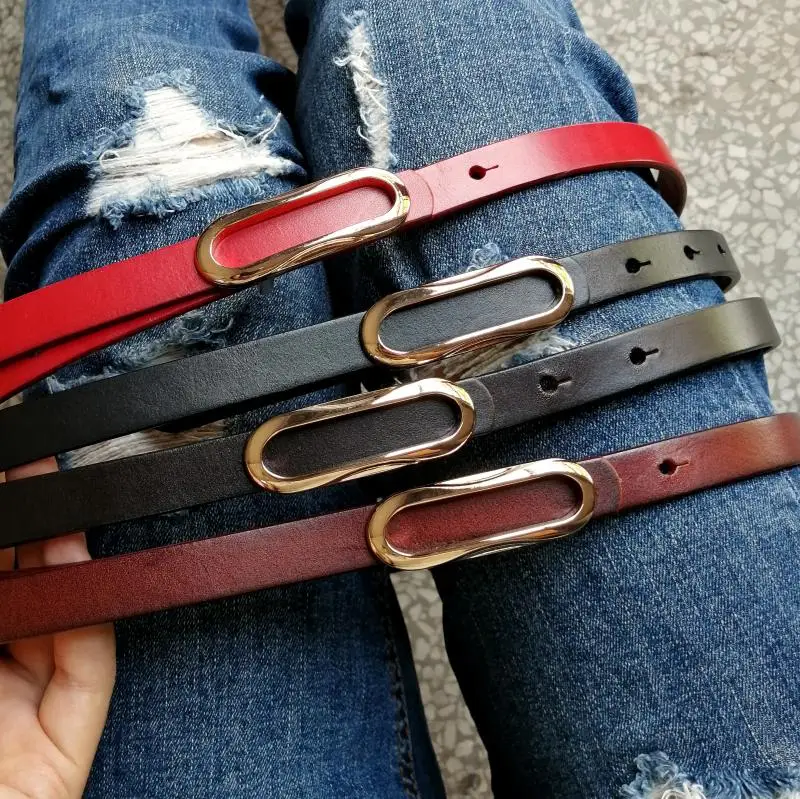 

High Quality Full Grain Leather Cowskin Slim Belts for Women Simple Design Adjustable Women Real Leather Waist Belt Jean Strap