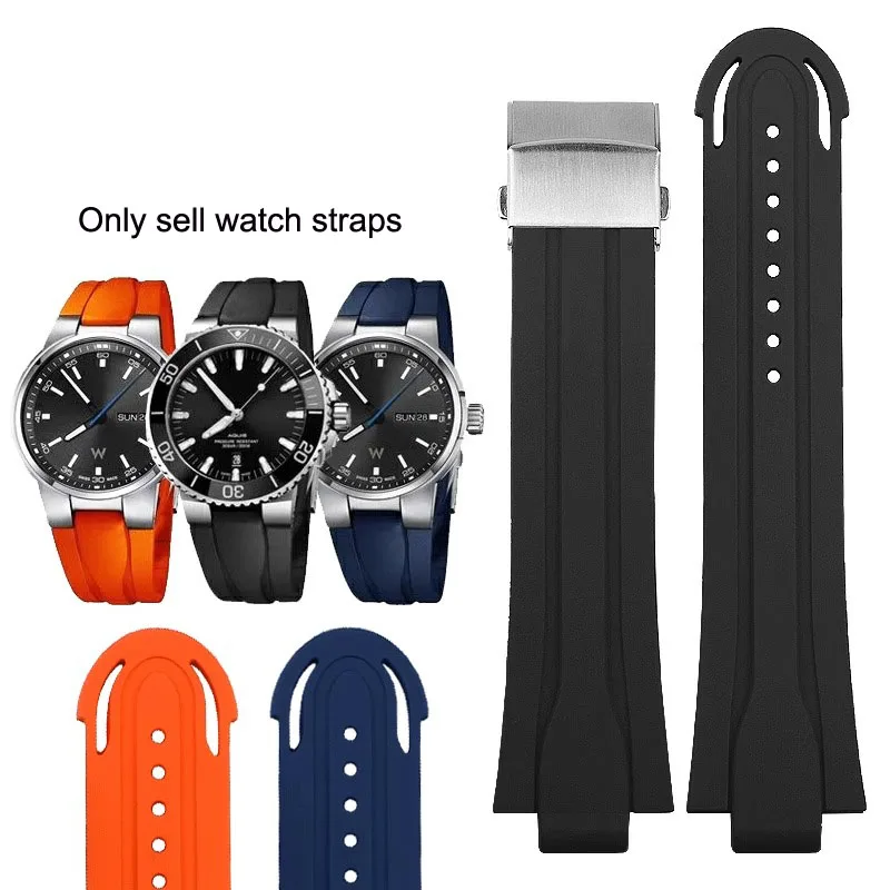 

High Quality 24mm*12mm Lug End Rubber Waterproof Watchband For Men's Oris Wristband Silicone Band Stainless Steel Folding Clasp