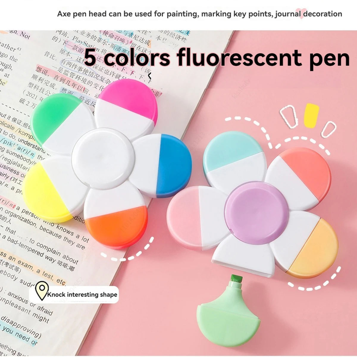 Multifunctional Cute Mini Rotary Highlighters 5 Colors,No Bleed Dry Fast Easy to Hold,for Journal Planner School Office Supplies - 4