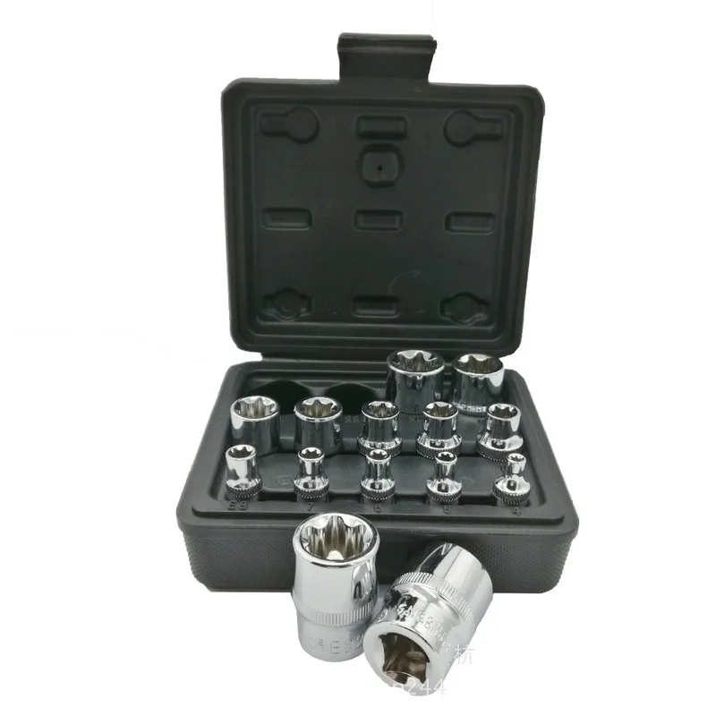 

14pcs/set female and bit type sockets wrench head e4-e24 1/4" 3/8" torx star sleeve set auto repair tools hand