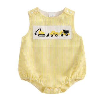 Digger Striped Baby Romper 1