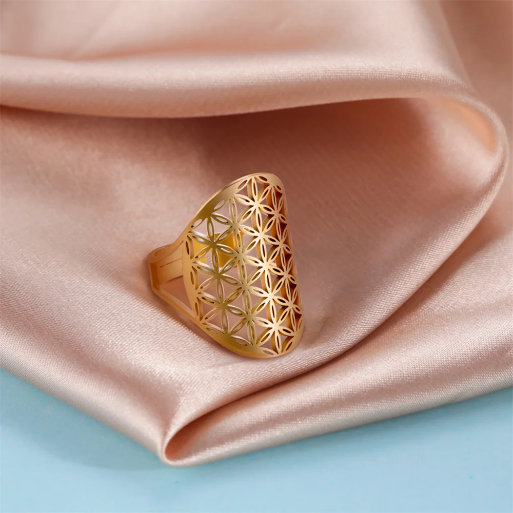 Flower Of Life Ring Adjustable Stainless Steel Sacred Geometry_voghion.com