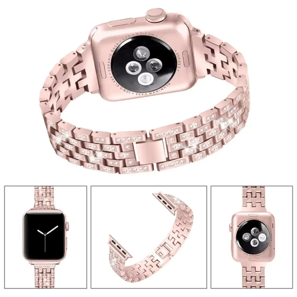Suitable for Apple Watch 30/40/41mm 42/44/45/49mm full diamond studded simple and stylish metal watch strap