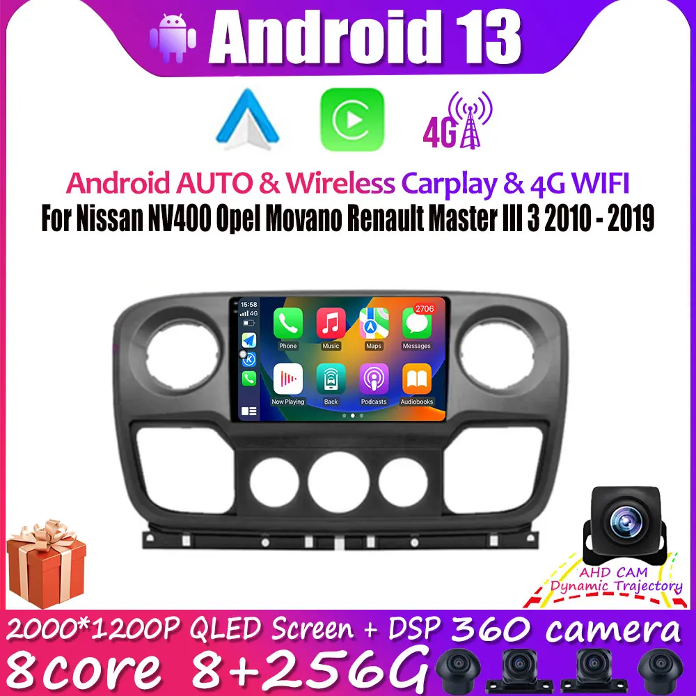 

For Nissan NV400 Opel Movano Renault Master III 3 2010 - 2019 Car Multimedia Player Radio Wireless Carplay Android 13 Video GPS