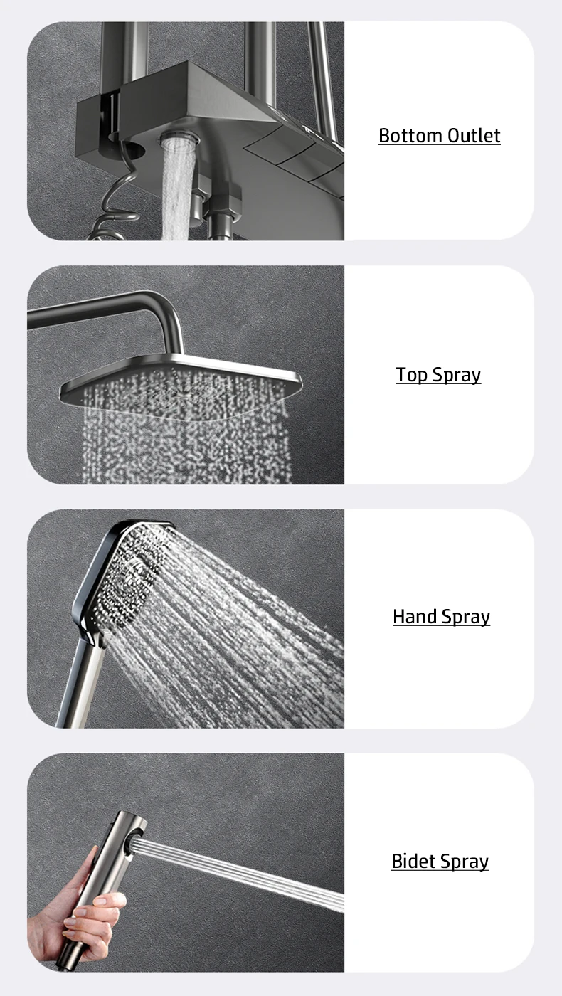 Description Picture 6 of itemLED Digital Shower System Hot Cold Mixer Shower Set Bathroom Wall Mount SPA Rainfall Gray Tap Bahtub Round Tube Luxury Faucets