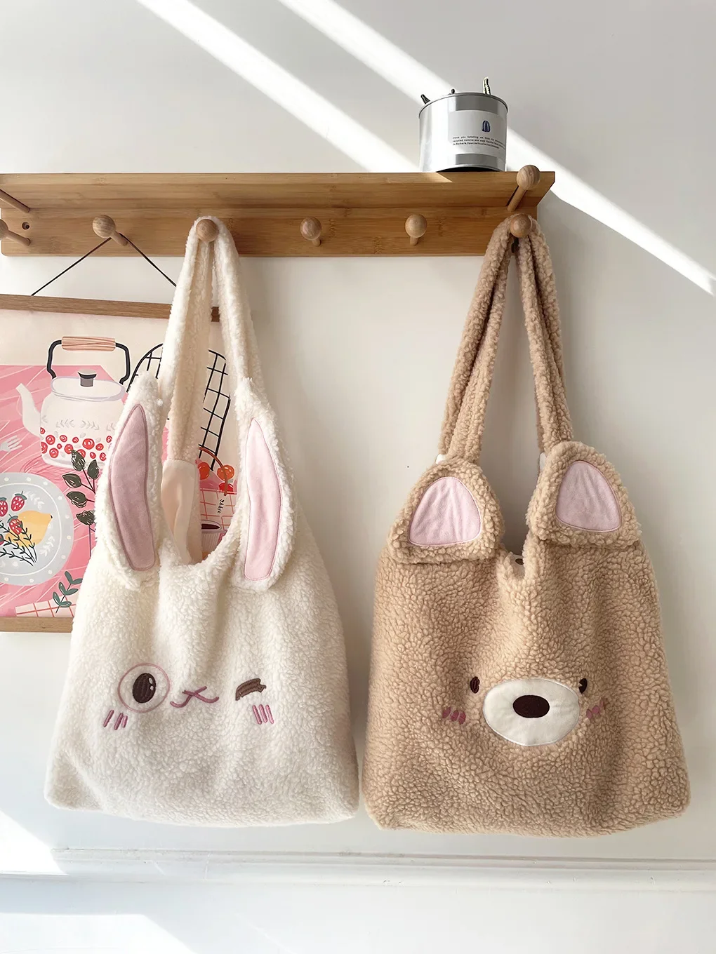 Faux Lamb Wool Women's Cartoon Shoulder Bag Soft Plush College