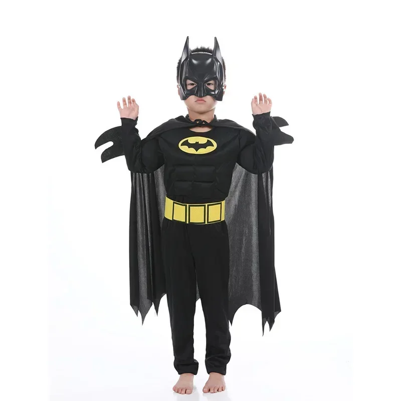 Boys Superhero Muscle Costume with Mask Cloak - Kids Cosplay for Halloween Party
