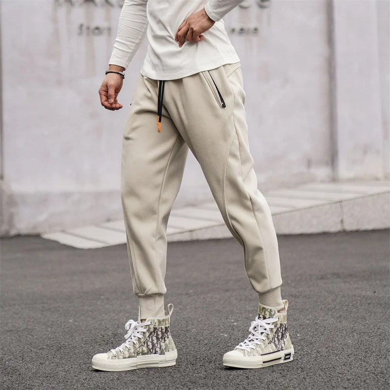 2023 Men\'s Winter Pants Thick Warm Sweats Thermal Lined Jogger Fleece Pants Big Trouser Male Plus Size Work 3XL black