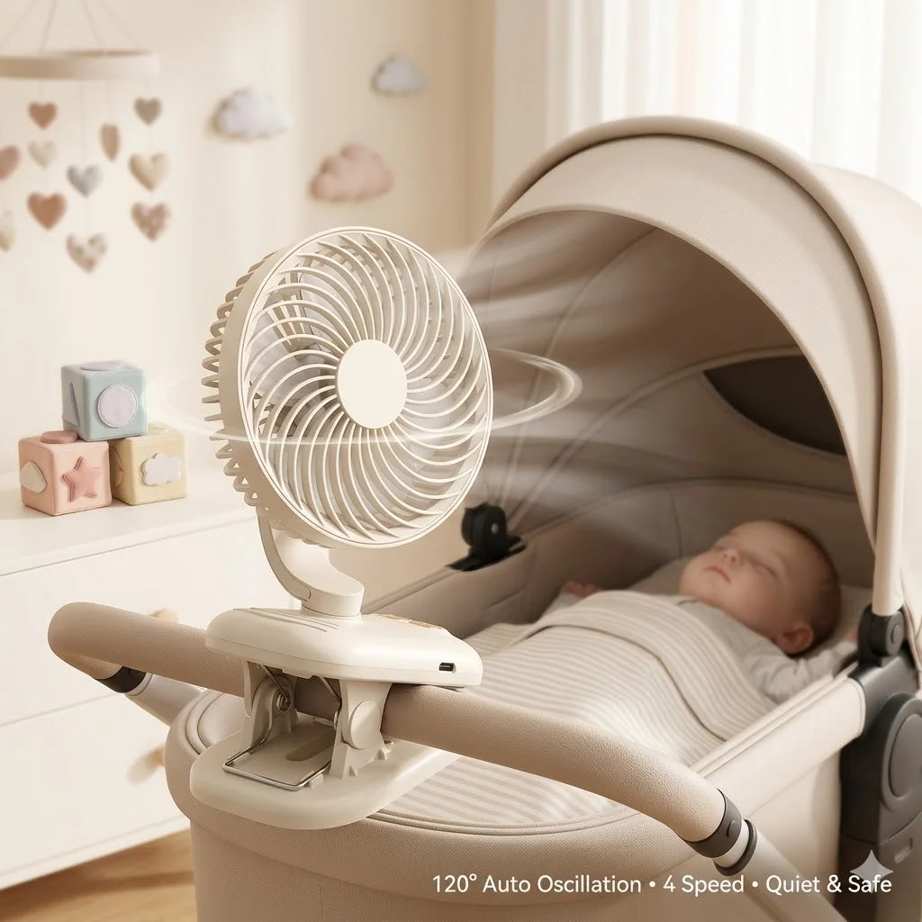 Clip On Fan, Stroller 1800mAh Rechargeable Portable With 4 Speeds, 120° Auto Oscillation Desk Fan_voghion.com