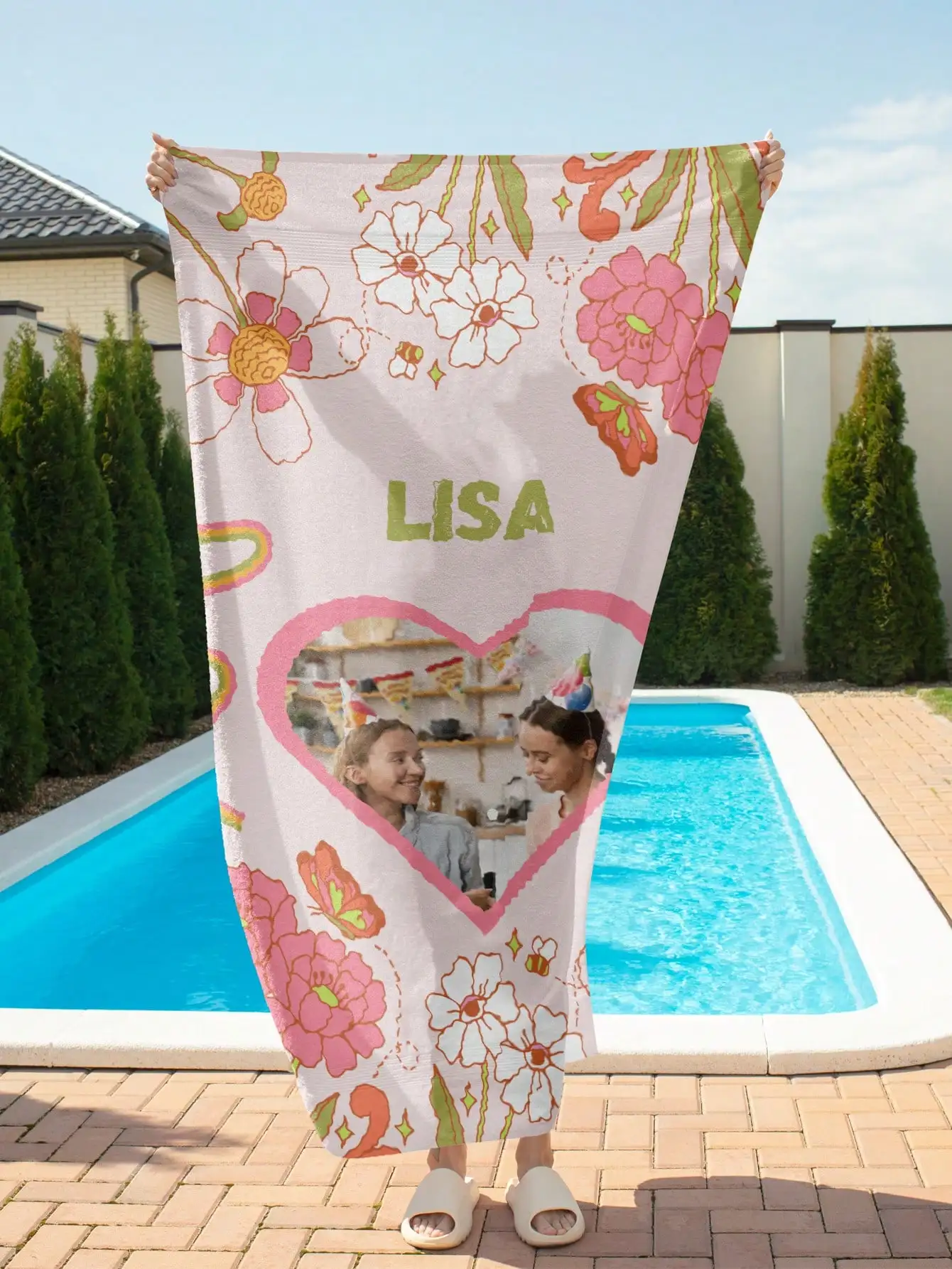 1PC Personalized Custom Pattern Beach Towel, Customized With Your Name And Photo, Suitable For Use On The Beach