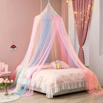 Moustiquaire arc-en-ciel en forme de dôme, rideau de lit de taille universelle, tente de jeu, filet de lit suspendu pour Grils, maison adulte, fête de Camping en plein air 1