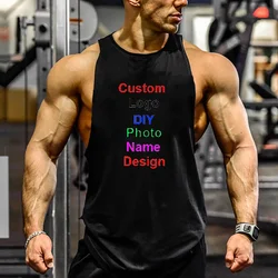 Custom Brand Logo DIY Design Mens Cotton Gym Tank Top Bodybuilding Open Side Sleeveless T Shirt Summer Fitness Workout Clothing
