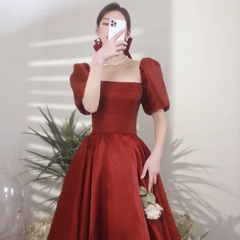 Abito da sposa con brindisi di fidanzamento con maniche a palloncino, banchetto di fidanzamento rosso vino, abito elegante, abito formale personalizzato