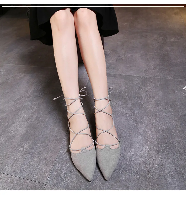 sexy cross-tied gladiator summer shoes woman pointe toe cut out flat lace up ballet flats Roman style D'orsay shoes big size 43