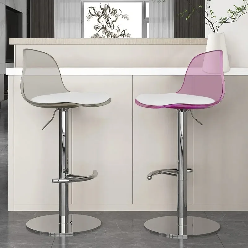 Acrylic Swivel Bar Chairs Pink Transparent Barber Metal White Bar Chairs Kitchen Tall Adjustable Chaise Design Furniture