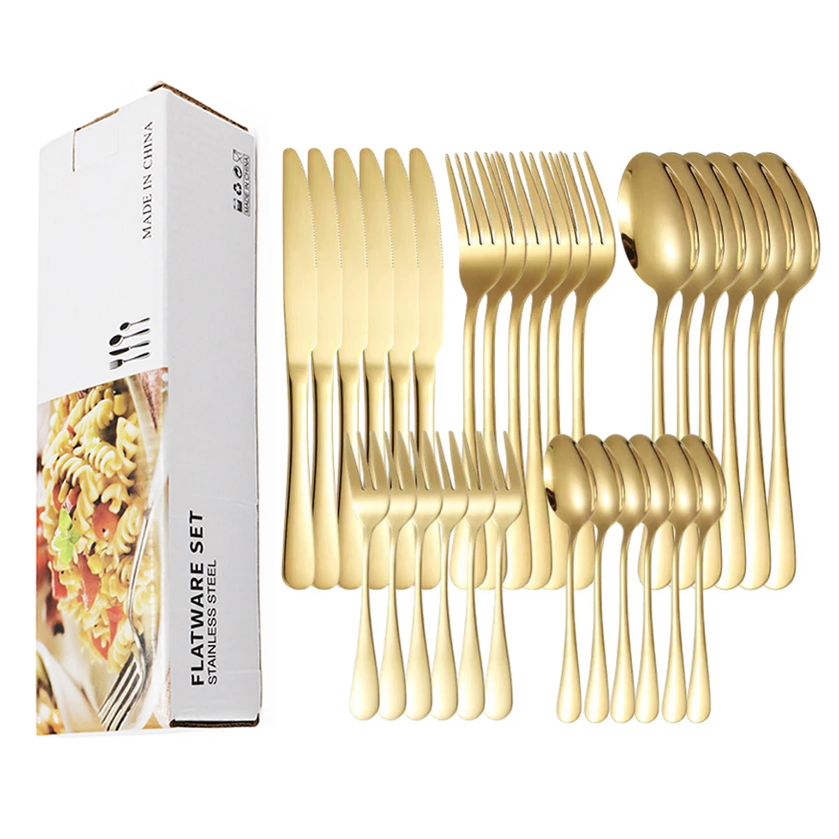 Description Picture 6 of item30 piece Set Colorful Cutlery Stainless Steel Silverware Dinnerware Home Kitchen supplies Dessert spoon Fruit Fork High-grade kn