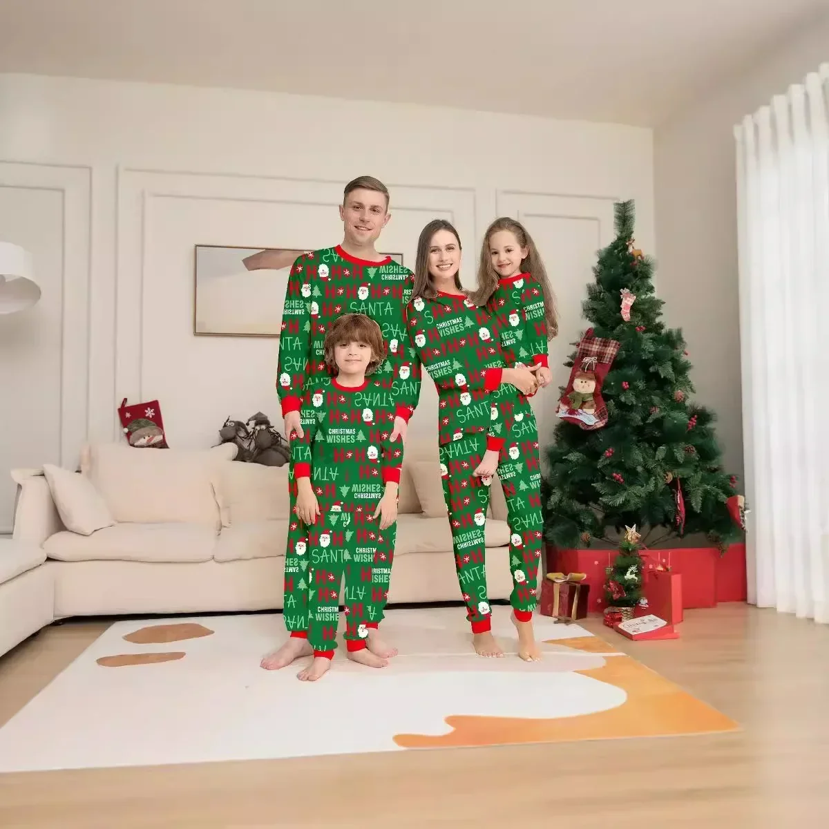 Conjunto de pijama navideño con estampado de árbol de Papá Noel de invierno 2024, conjunto a juego para mamá, hija, papá e hijo, traje de 2 piezas, ropa de hogar, look familiar navideño