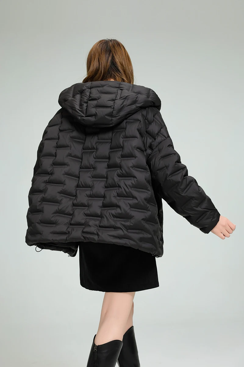 Schinteon Women Light 90% White Duck Down Jacket Casual Loose Over Size Autumn Winter Outwear with Hood Top Quality Coat 2025