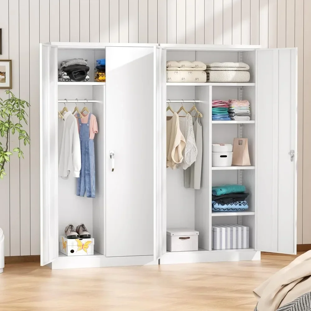 Wardrobe Closet, 72" Armoire Wardrobe Cabinet-Functional Clothes Storage with Hanging Rail, White Storage Cabinet, Metal Cabinet 6