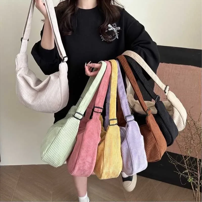 Casual Light Corduroy Hobos Shoulder Bags for Women Simple Solid Color Ladies Crossbody Bag Fashion Female Travel Handbags Tote