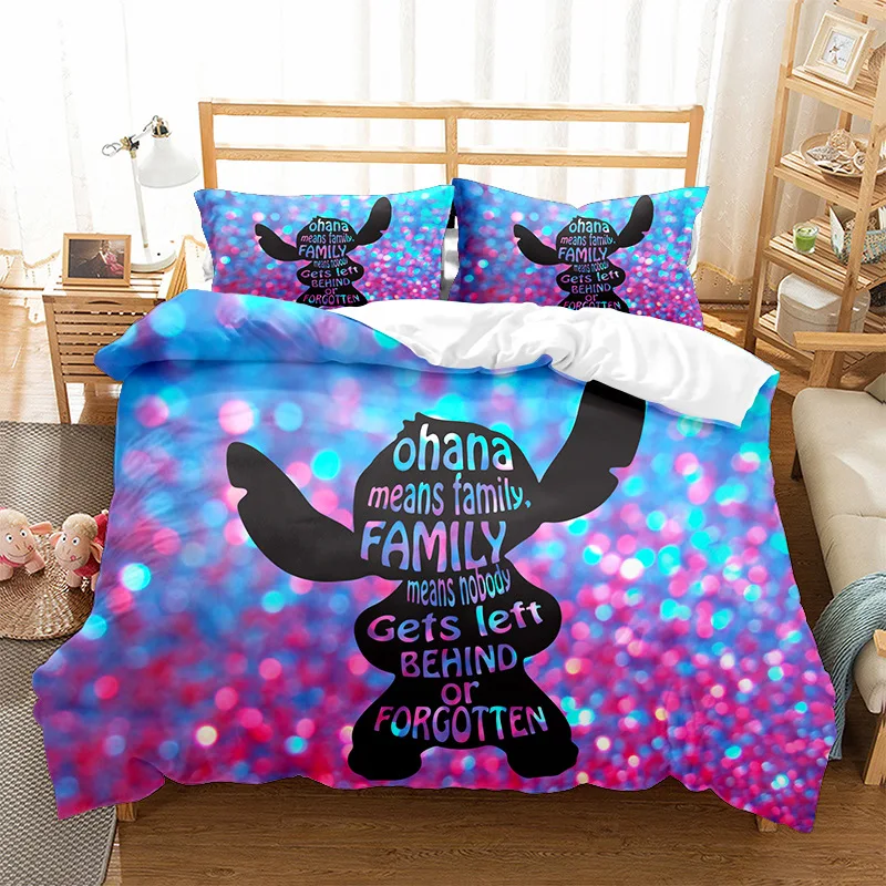 Disney-Juego de ropa de cama de Stitch, funda de edredón de dibujos animados de Anime, decoración de funda de almohada, funda de edredón para dormitorio, traje de cama, regalo para niños