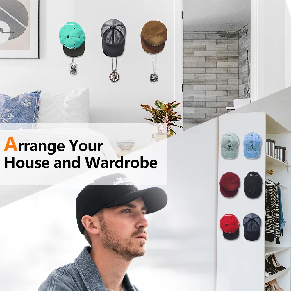 Baseball Hat Hook Hat Sticking Hook Traceless Minimalist Design Rack Simple Earphone Necklace Storage self adhesive hooks multifunctional hooks self adhesive wall hooks heavy duty hooks