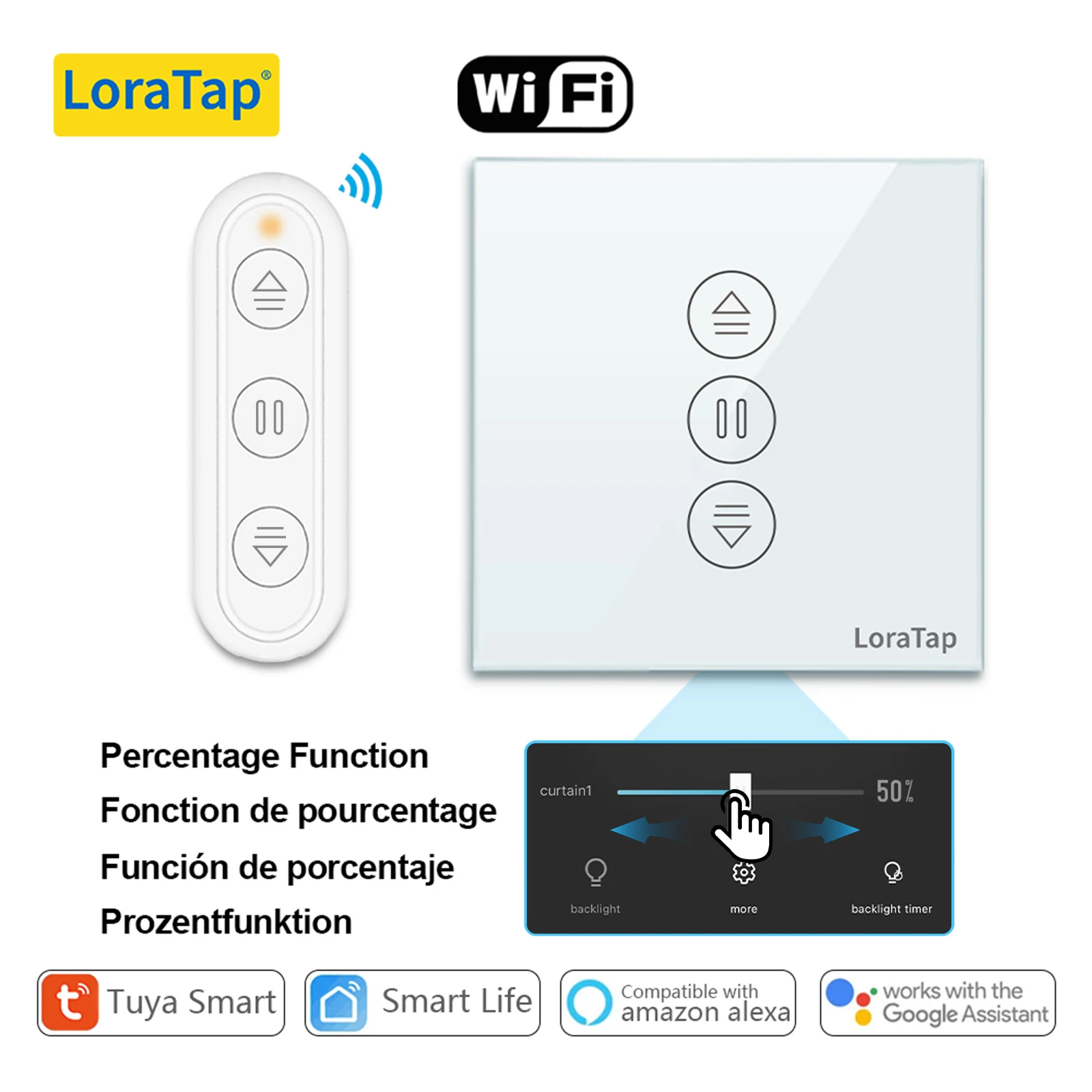 

LoraTap 4th Generation Tuya Blinds Curtain Switch with Remote Control Percentage Operate work with Google Home Alexa Smart Life