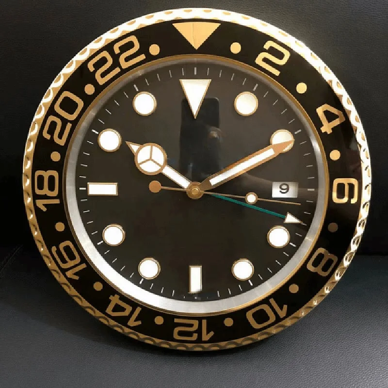 Rol Wall Clock with Date Large Modern Design Metal Watch Shape Silent Calender Quartz Needle