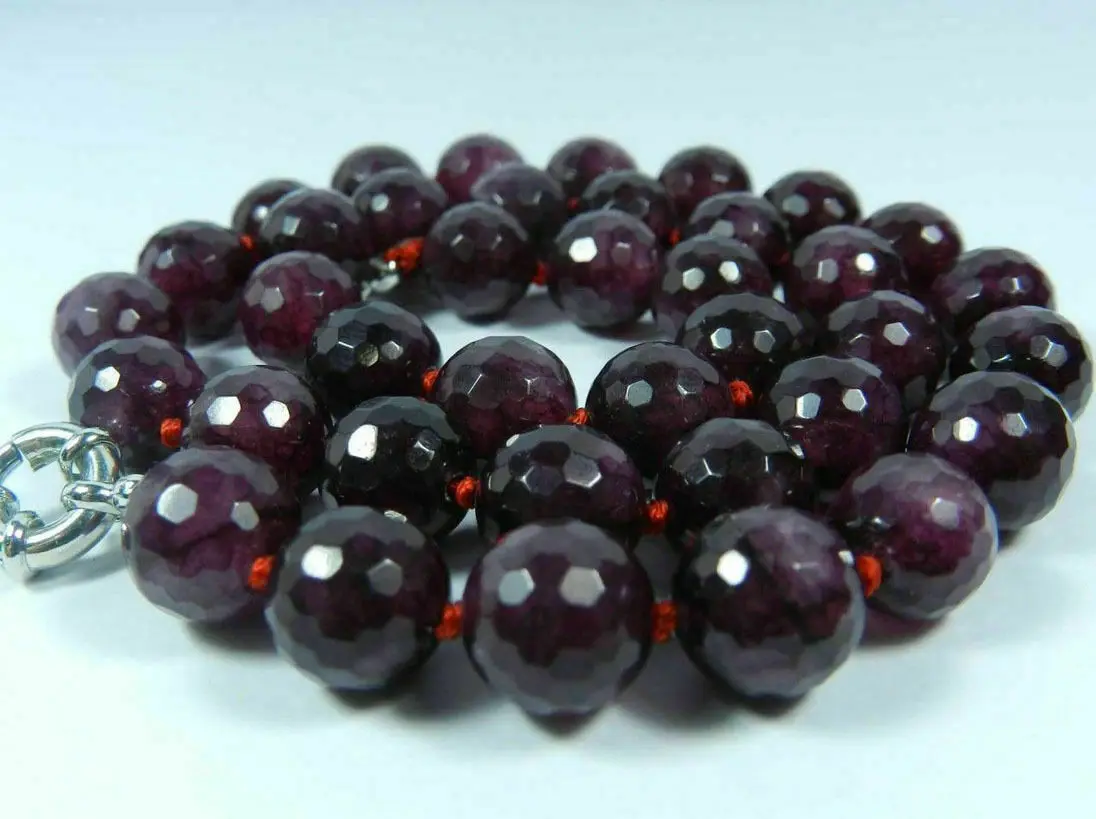 New 10mm Faceted Garnet Red Gemstone Round Beads Necklace 18