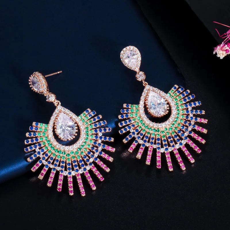 

ThreeGraces Delicate Multicolor Cubic Zirconia Crystal Long Big Dangle Drop Earrings for Women Fashion Party Jewelry E1405