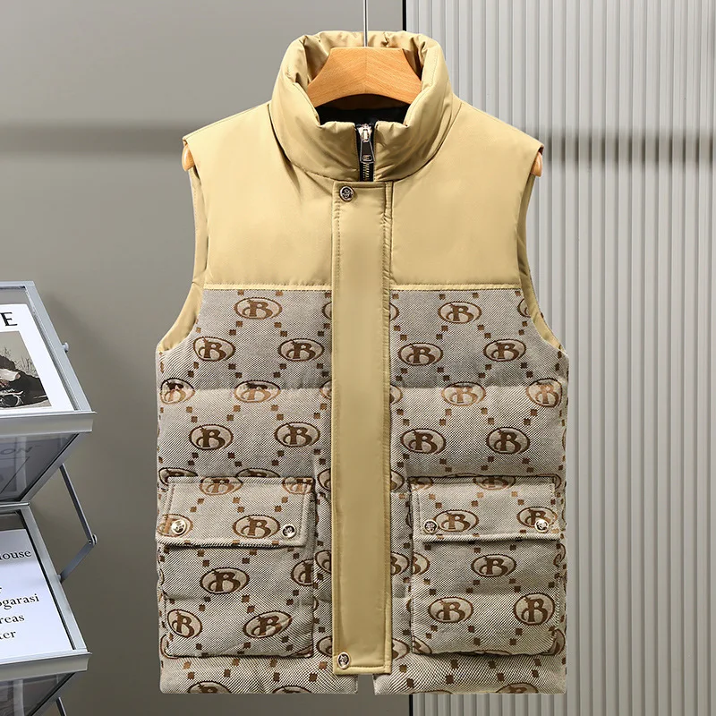 Down Cotton Vest Men's Fashion Brand Letter Thickened Warm Sweetheart Sweetheart Casual Outwear Standing Collar Sleeveless Tank