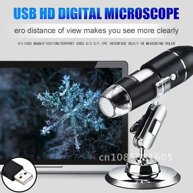 

USB Digital Microscope Electronic Stereo Camera Endoscope 1080P 1600X Adjustable with Stand Magnifier Microscopio 8 LED