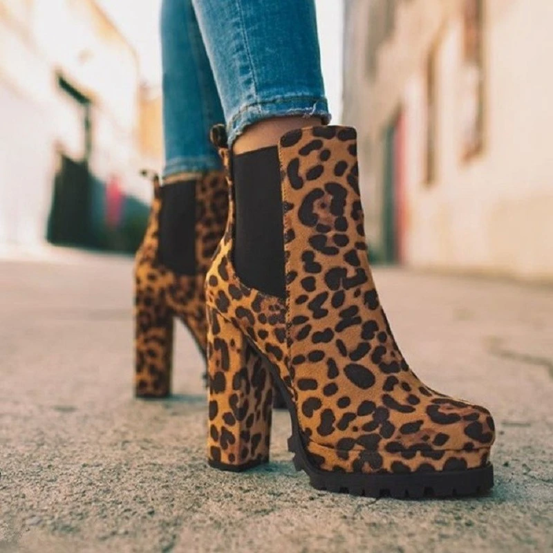 Botas de leopardo sin cordones mujer, botines de plataforma de tacón alto, Retro, otoño e invierno, 2022| | - AliExpress