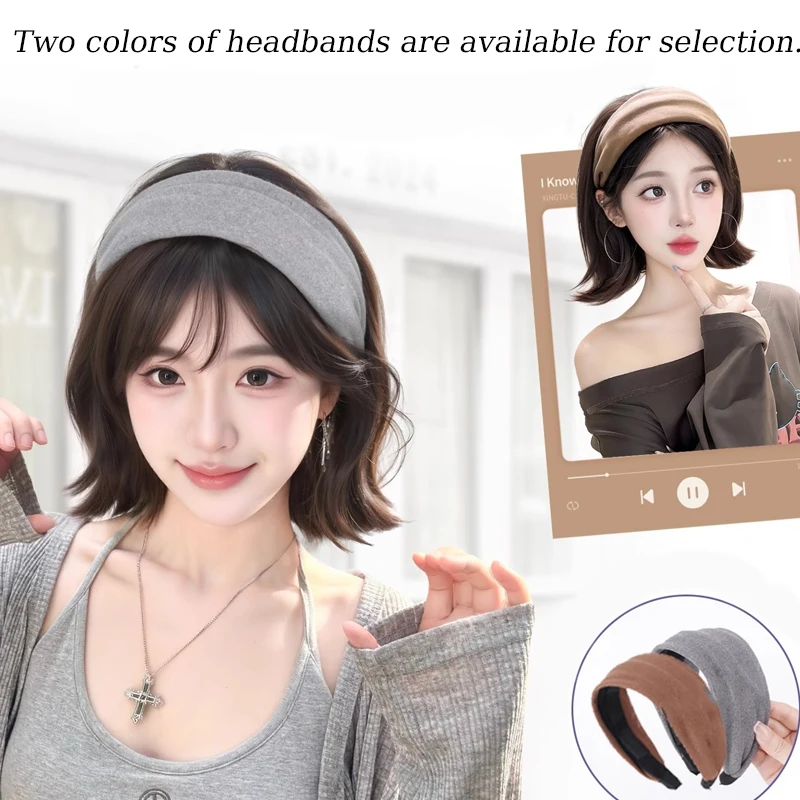 Synthetic Short Women Wig Hair Extensions Black Wig with Removable Headband Short Hair with Hair Bangs for Women Daily Party Use