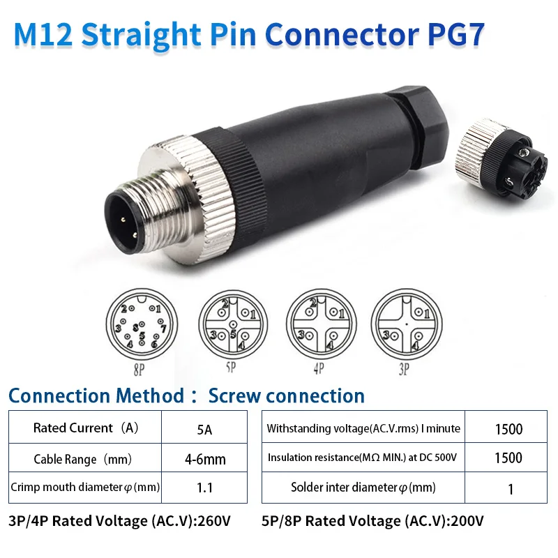 Waterproof IP67 Aviation Plug Socket Connector - Screw Threaded Coupling - 1 Piece
