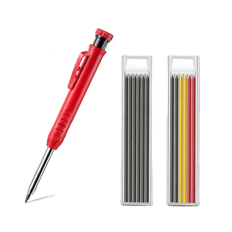Rde Solid Carpenter Pencil with Refills Built-in Sharpener for Deep Hole Mechanical Carpentry Pencil Marker Woodworking Tools