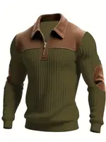 Sweat-shirt sport décontracté en velours côtelé color-block pour homme, col montant boutonné, coupe ample, collection Printemps-Automne 2026 3