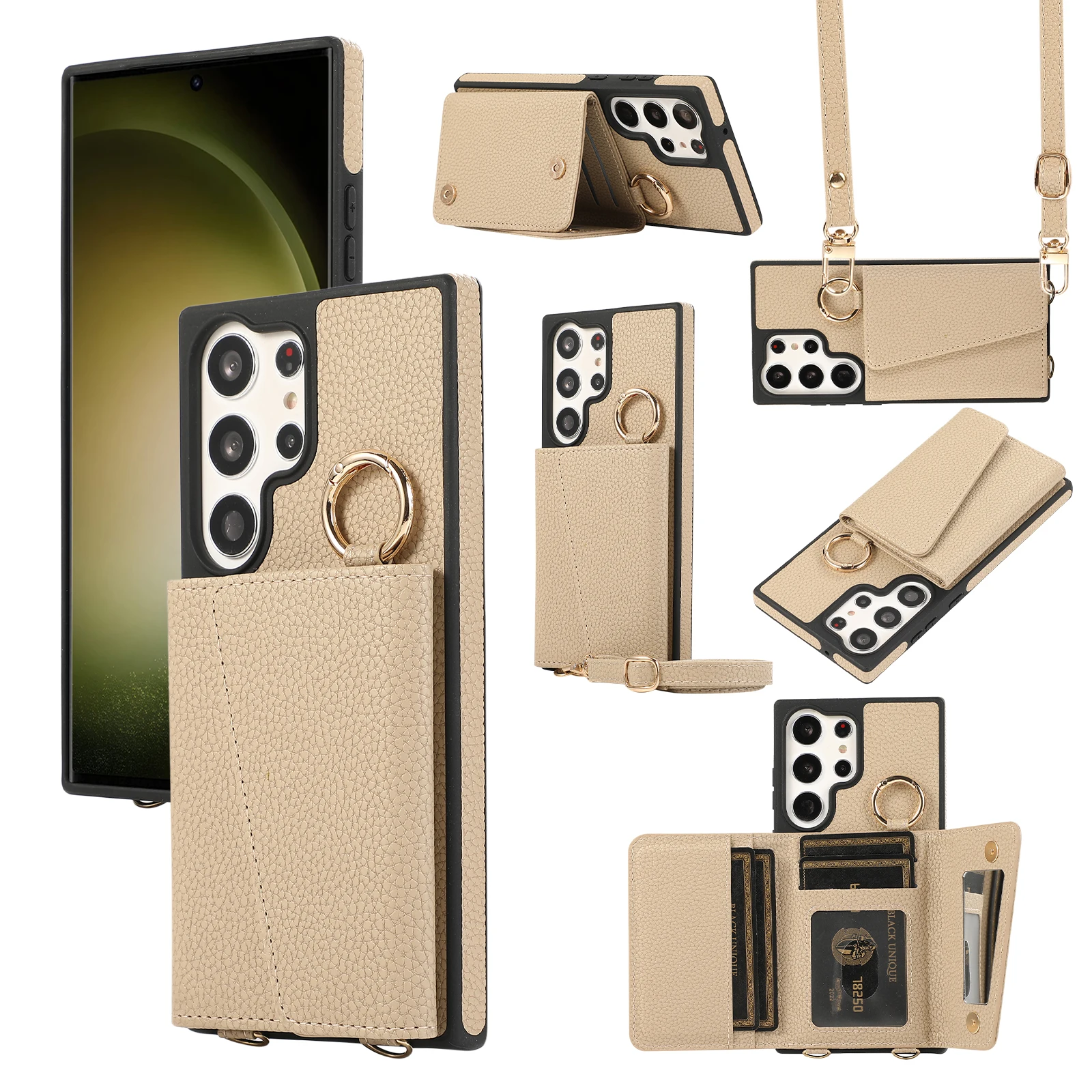 

Чехол из искусственной кожи для Samsung Galaxy S23 Ultra S22 S21 с держателем для карт, противоударный чехол