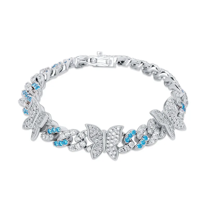 

Hip Hop Jewelry For Women Diamond Bangle Iced Out Zirconia Bracelet 8mm Butterfly Cuban Chain Bracelet